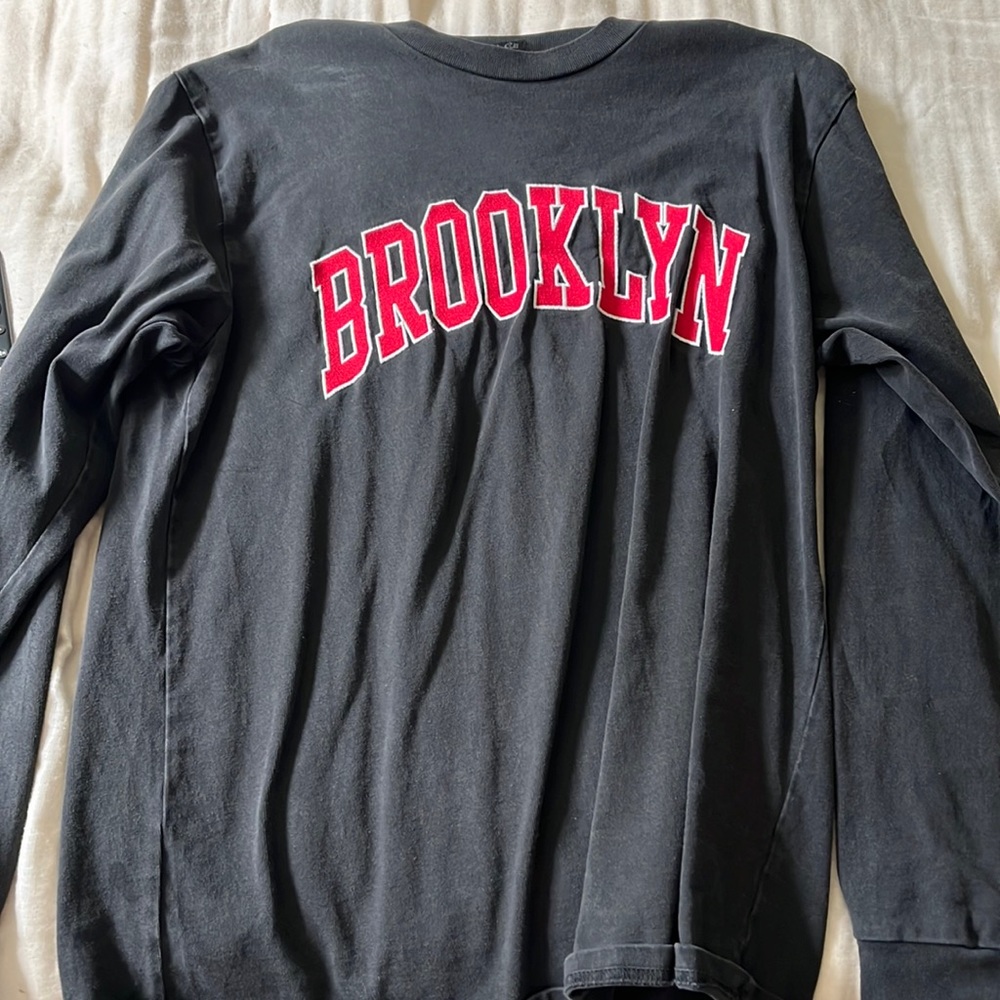 Brandy Melville Black Long Sleeve Tee with Red Brooklyn Print